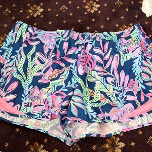 Lilly Pulitzer Navy Tropical Floral Athletic Shorts - Pink & Mint Accents